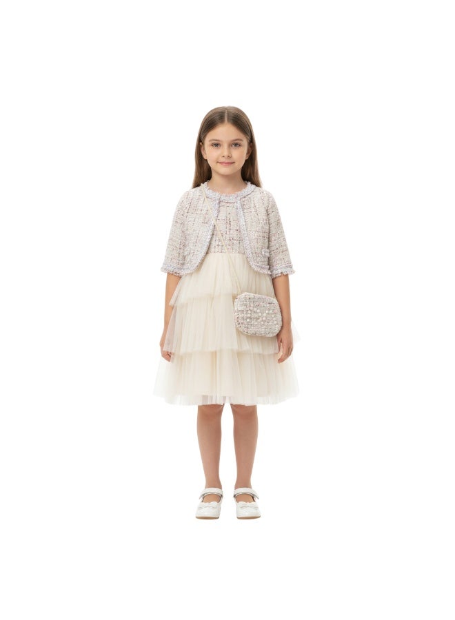 D'Daniela Julietta Party Dress Beige Colour with Jacket - Image 1